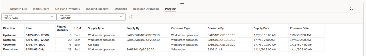 Selecting a Specific Object in Pegging Table