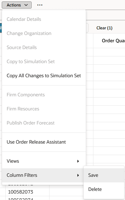 The Column Filters Save Action Available from the Actions Menu