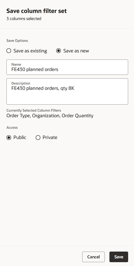 Save a New Column Filter Set