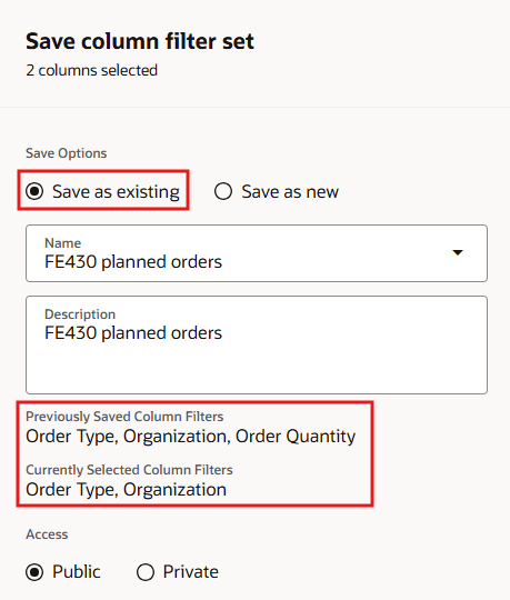 Save Changes to an Existing Column Filter Set