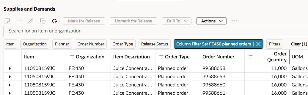 Column Filter Set Applied to Table and Shown in the Filter Chip