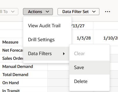 The Data Filters Save Action Available from the Actions Menu