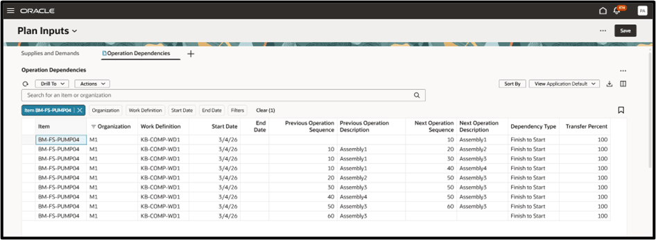 Operation Dependencies Page