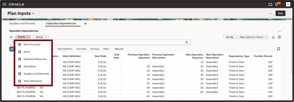 Drill to Seeded Page from Operation Dependencies Page