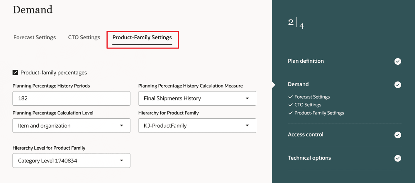 New Tab for Product Family Settings