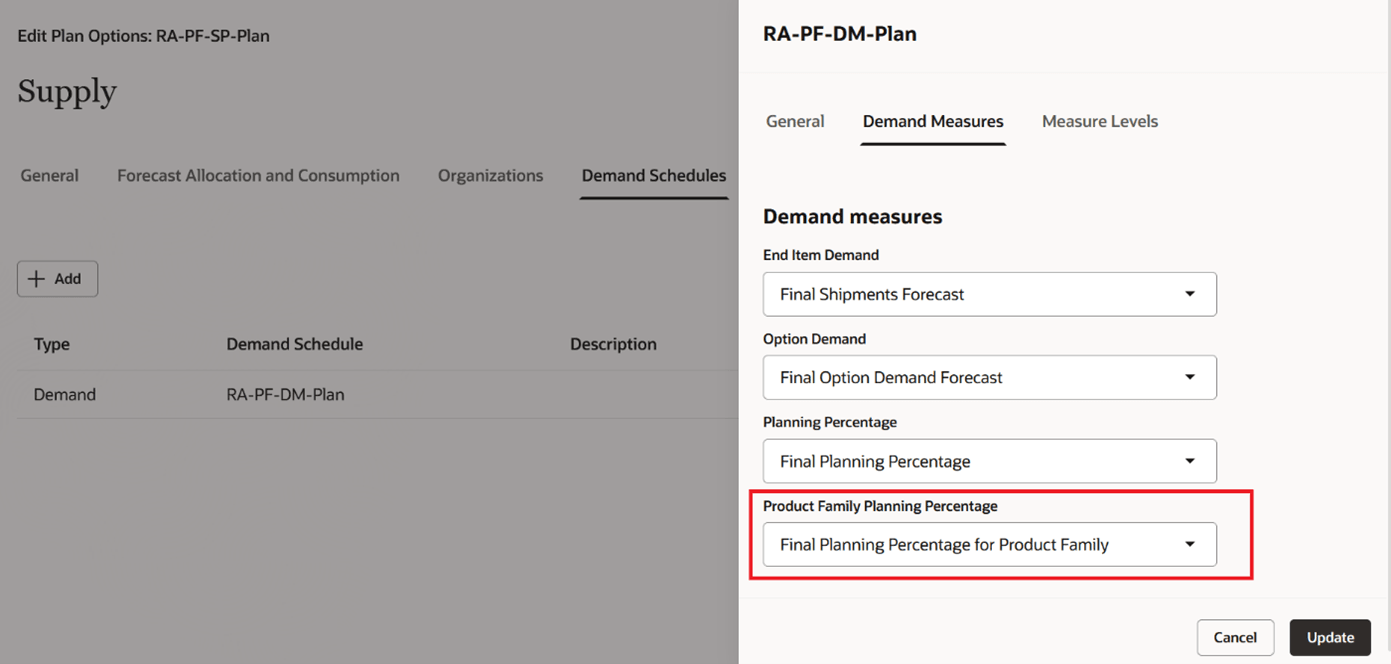 Publishing the Final Planning Percentage for Product Family to Supply Planning.