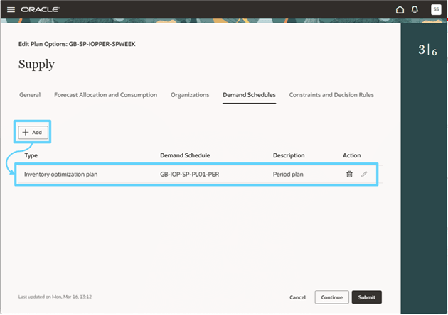 Add Demand Schedule in the Supply Step of Supply Plan Options