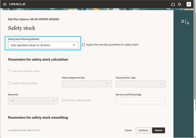 Safety Stock Planning Method in the Safety Stock Step of Supply Plan Options