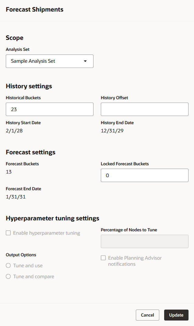 Drawer for Editing Forecasting Profile