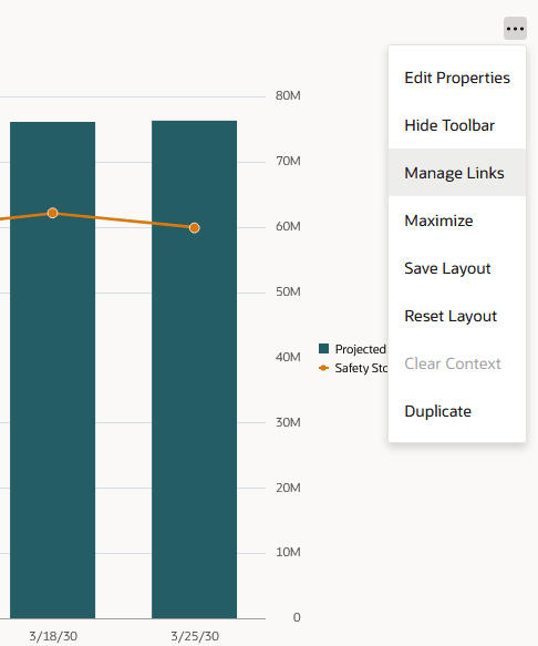 Manage Links Action Accessible From a Graph or Table’s Options Menu