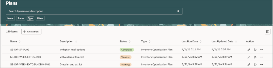 Manage Inventory Optimization Plans
