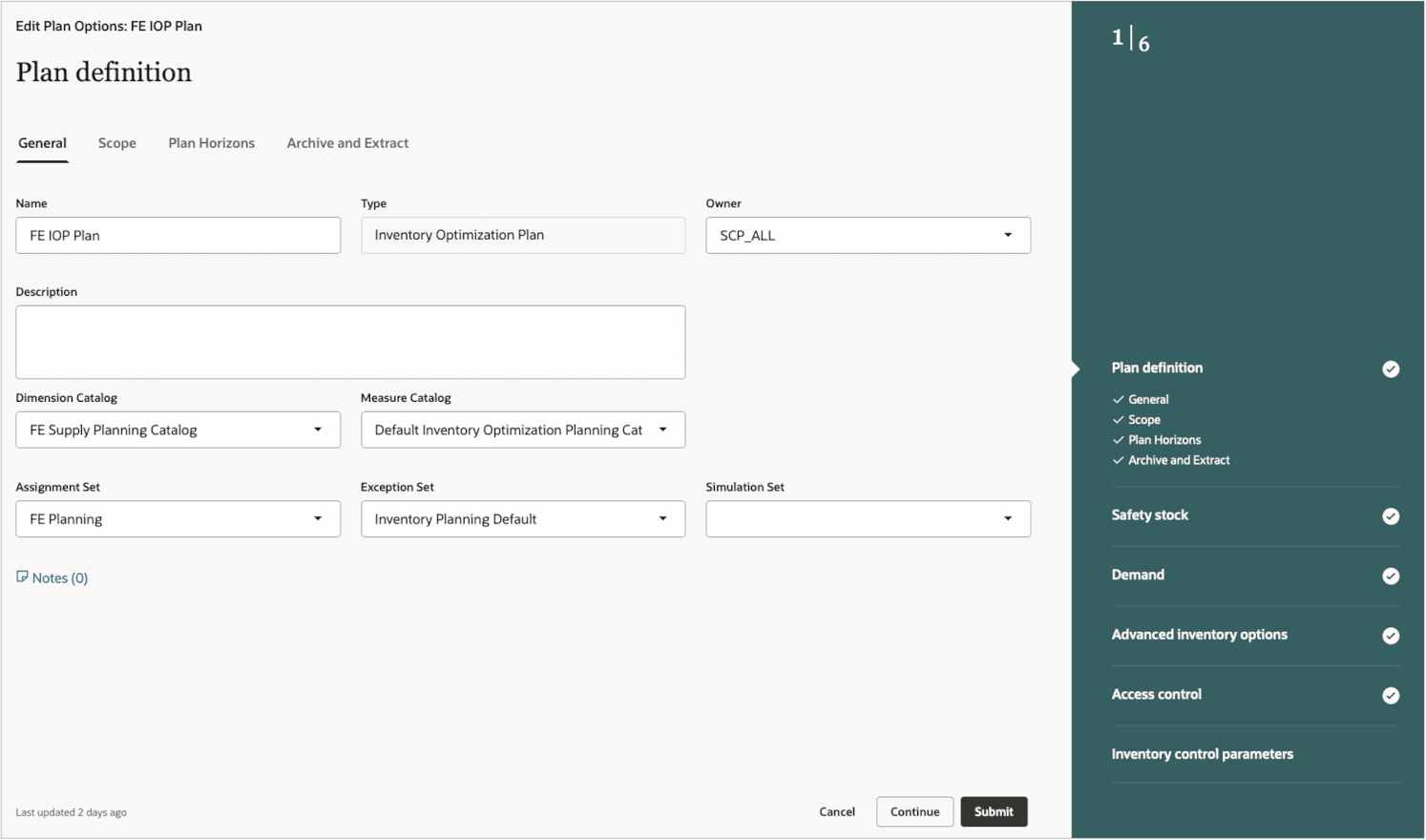 Inventory Optimization Plan Definition