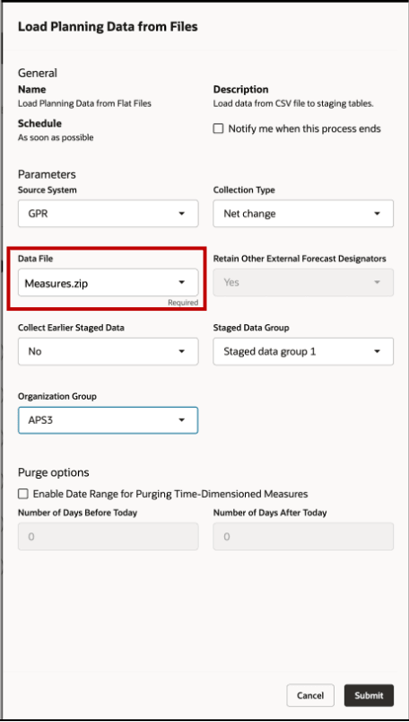 Load Planning Data from Files Drawer