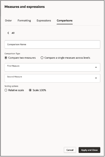 Options in the Comparisons Tab