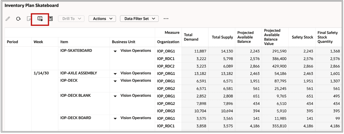 Manage Measures Icon on Toolbar