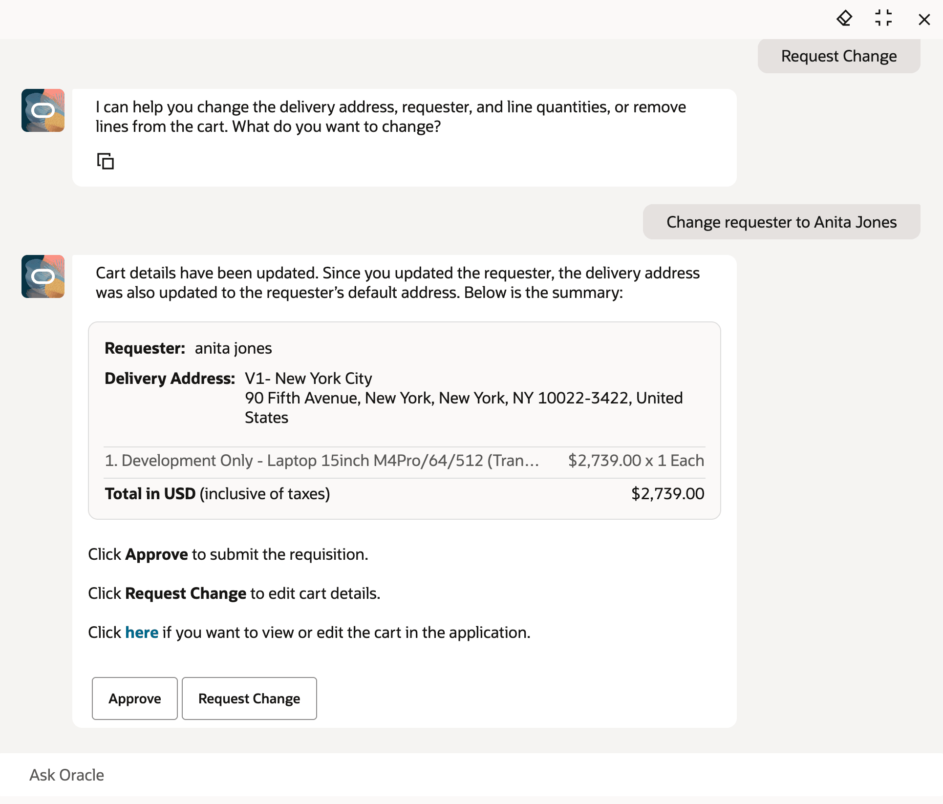Requester Updated on Cart Summary