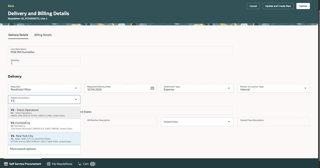 Enhanced location search is now available across the Self Service Procurement application