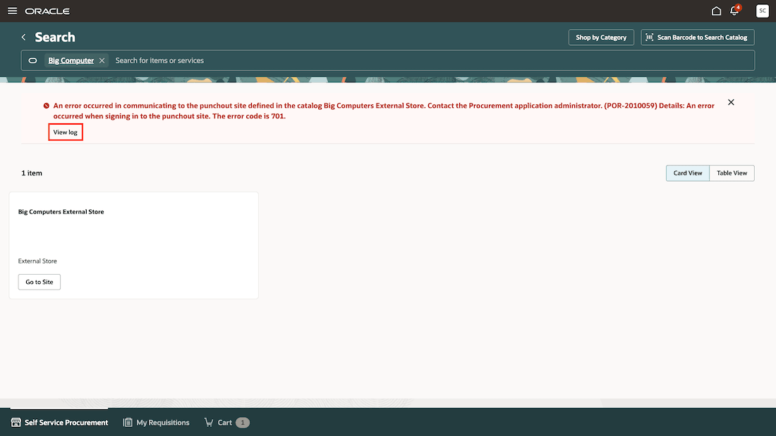 Use View Log Action on Error Message to See Detailed Information While Shopping