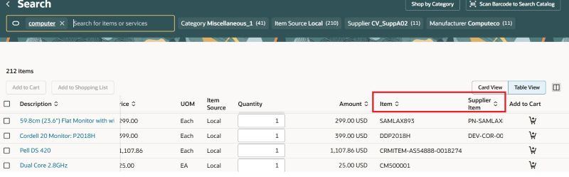 Sort Search Results by Item or Supplier Item