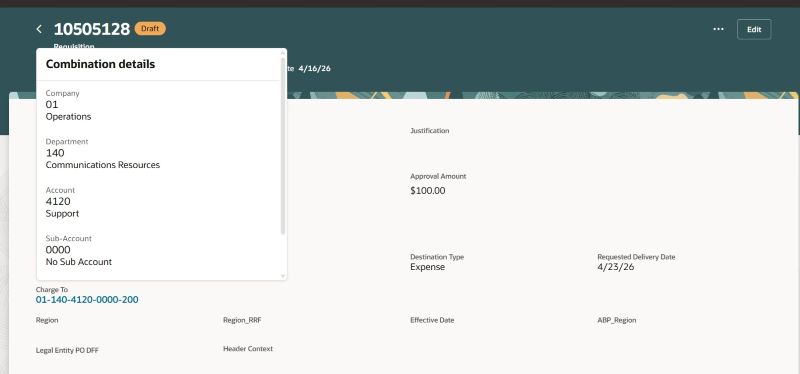 Review Charge Account Details