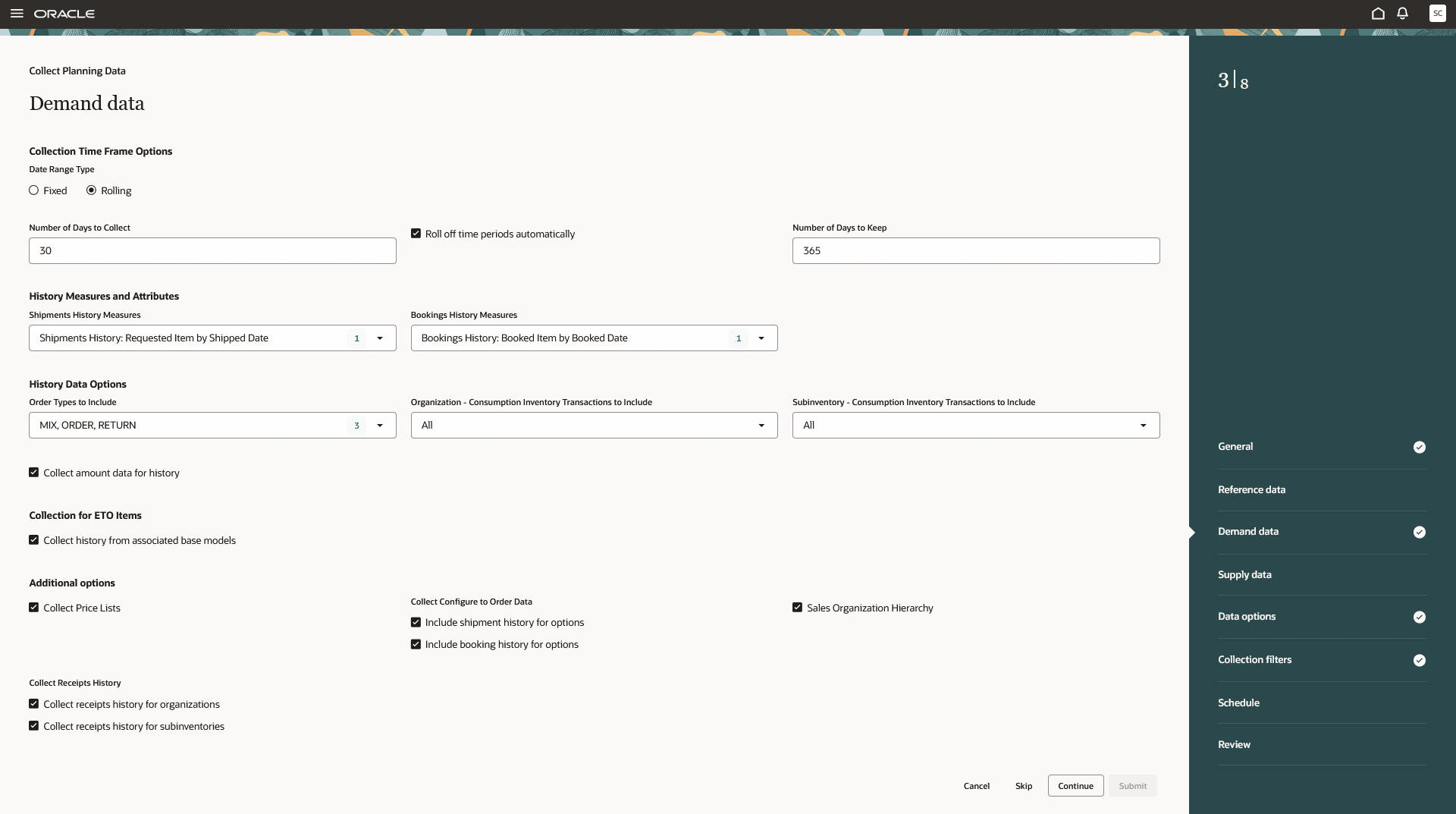 Demand data step in Collect Planning Data guided process