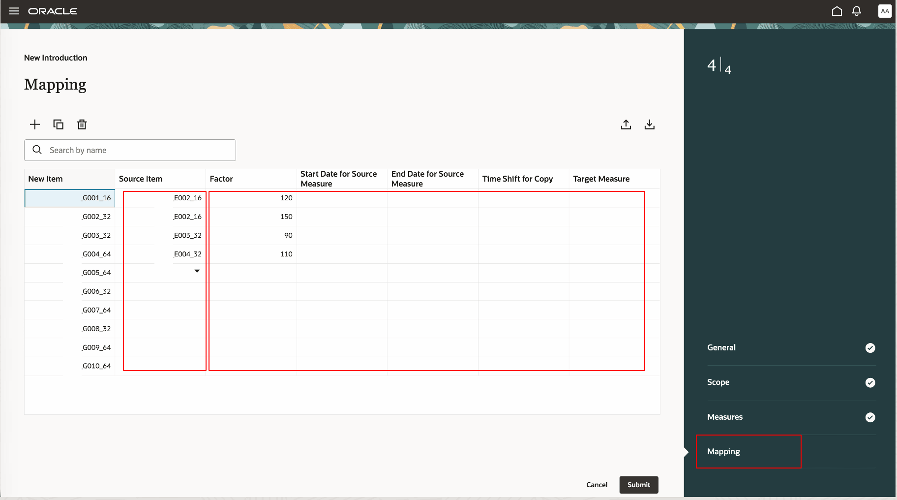 Source members and factors in Mapping step
