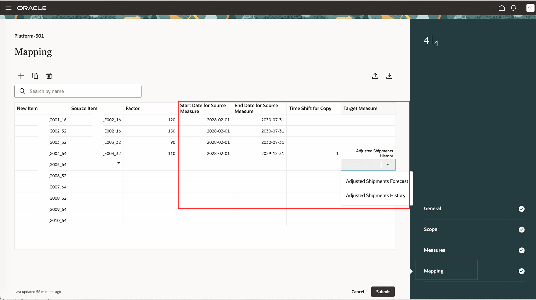 Target measures in Mapping step
