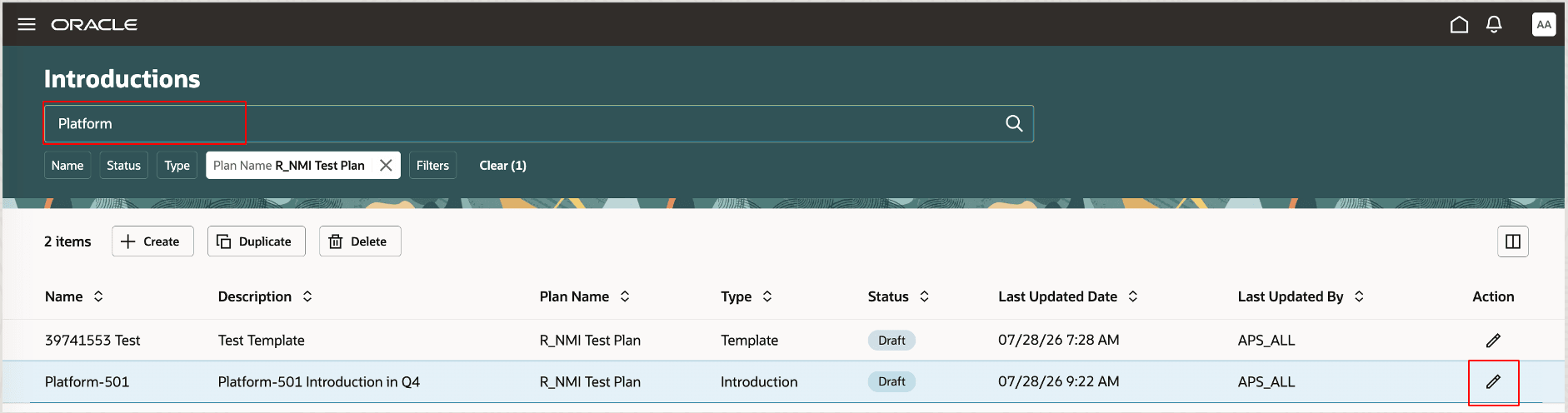 Edit icon on Introductions Page