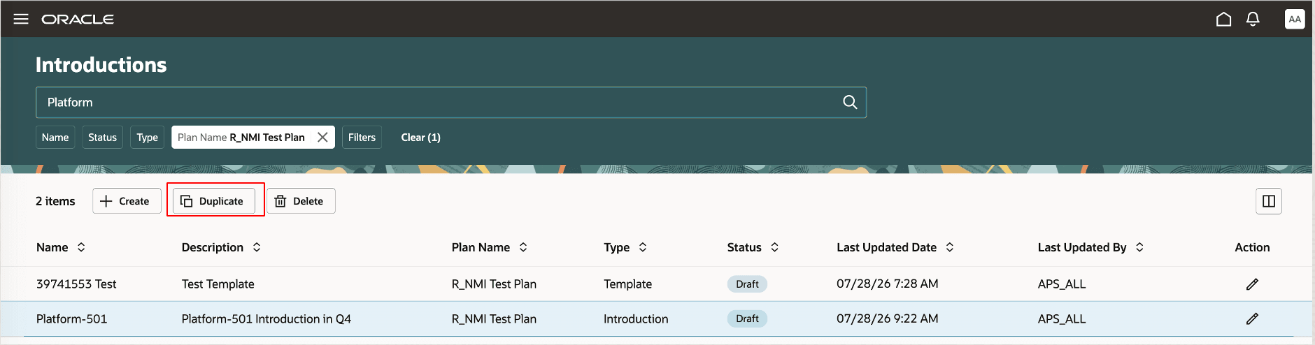 Duplicate button on Introductions page