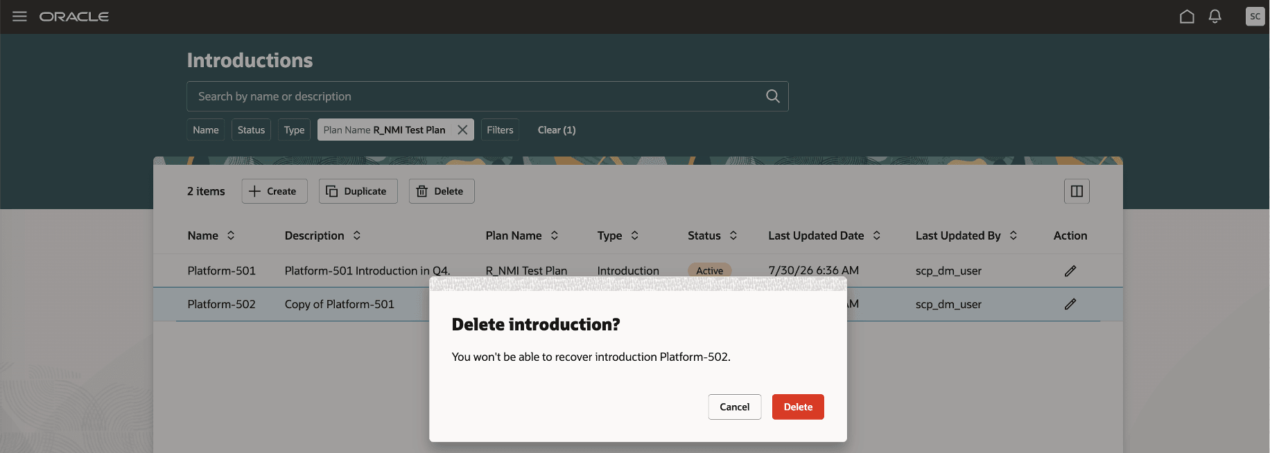 Warning dialog box for deleting introduction
