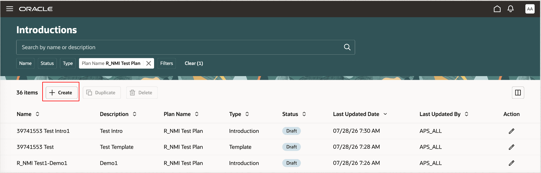 Create button on Introductions page