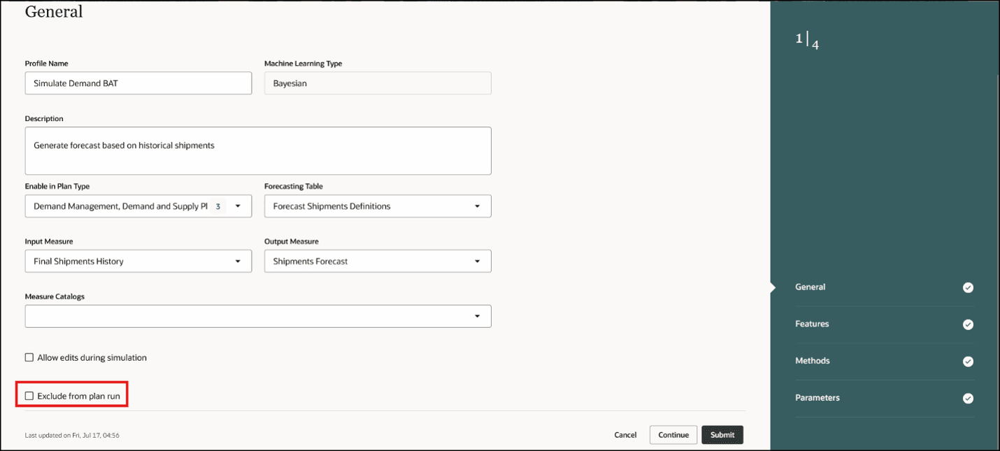 Checkbox for excluding forecasting profile from plan run