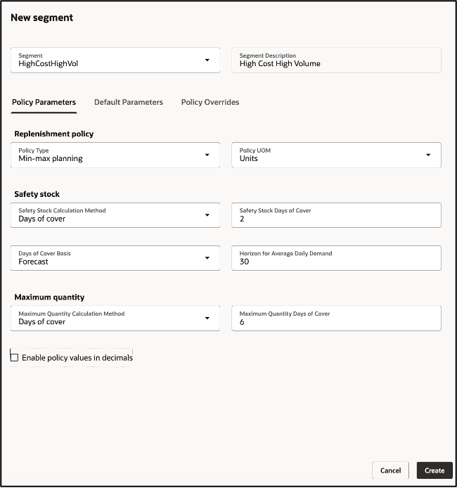Checkbox for enabling policy values in decimals