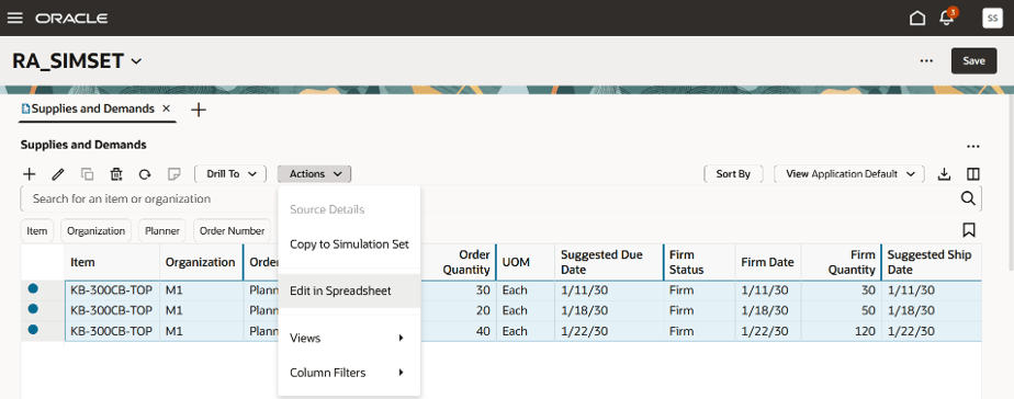Update simulations through Excel