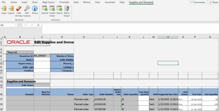 Edit simulations in spreadsheet