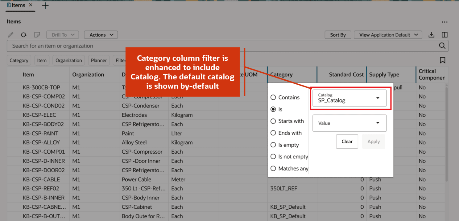 Enhanced Category column filter