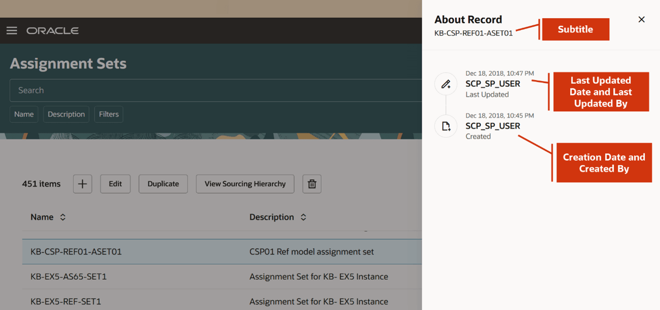 About Record details of an assignment set