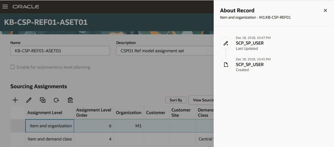 About Record details of a sourcing assignment
