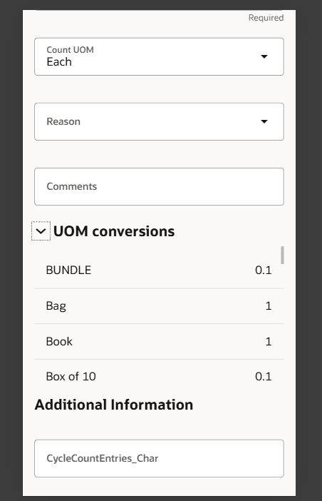 View Unit of Measure Conversions in Mobile Cycle Count