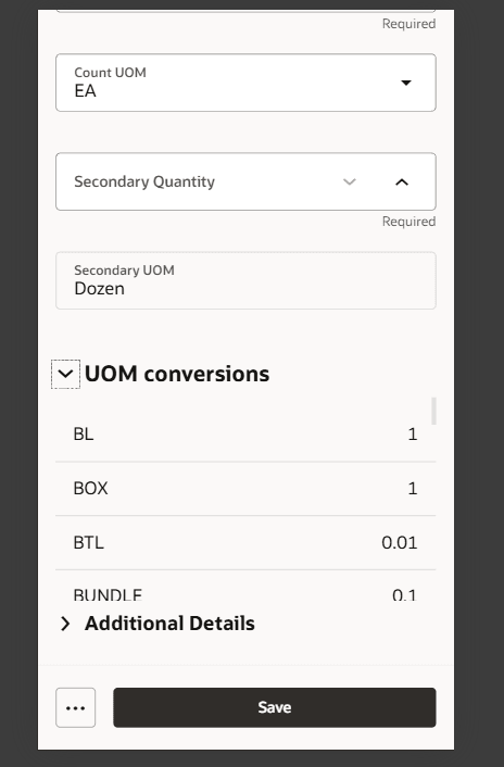 View UOM Conversion in Mobile Physical Inventory Pages 