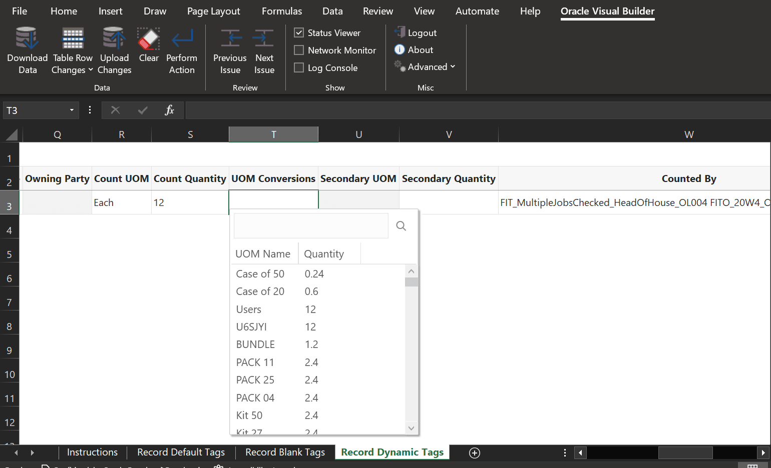 View UOM Conversions in Record Physical Inventory Tags in Spreadsheet