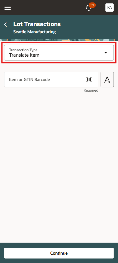 Item and transaction type