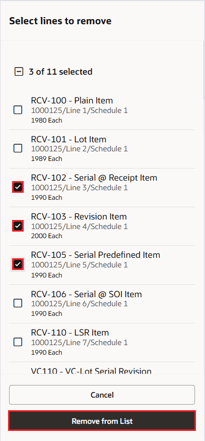 Select lines to remove and then Click on Remove from List