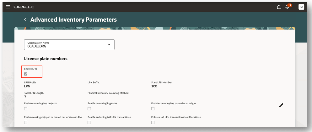 Advanced inventory parameters