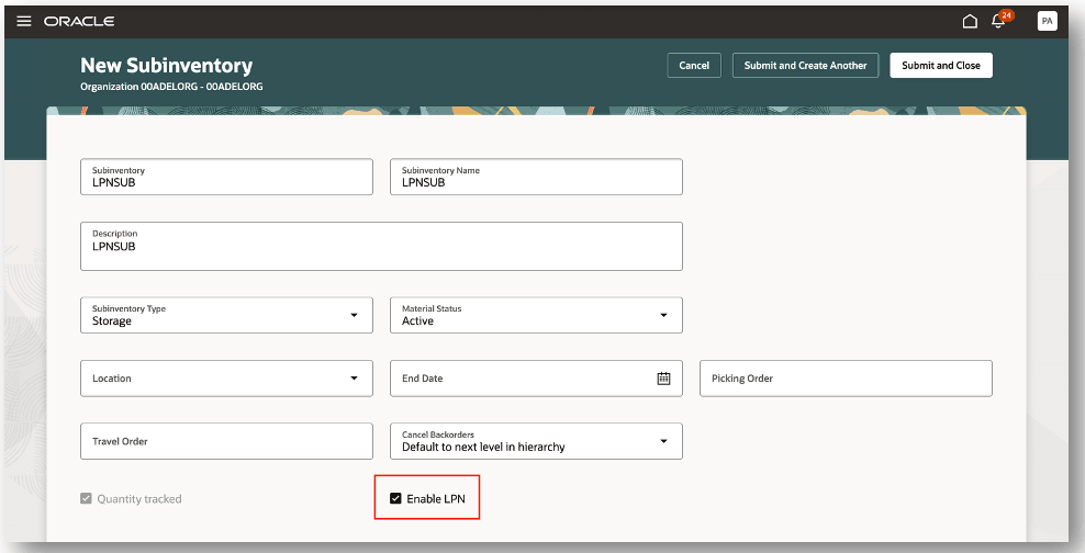 Configure subinventories