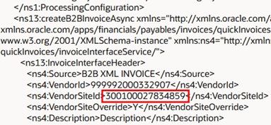 VendorSiteId – Transformed payload