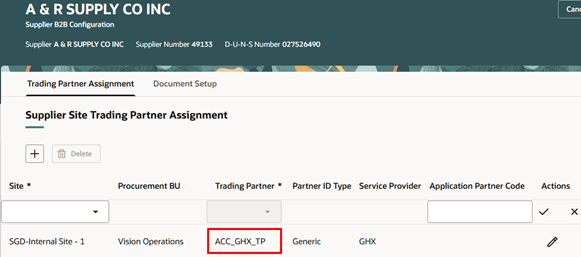 Supplier site trading partner assignment
