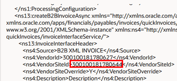 VendorSiteId – Transformed payload