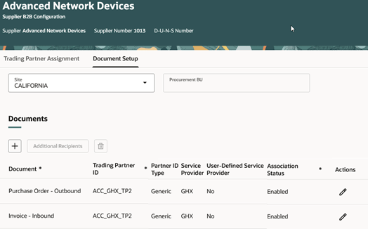 Document setup for the GHX trading partner