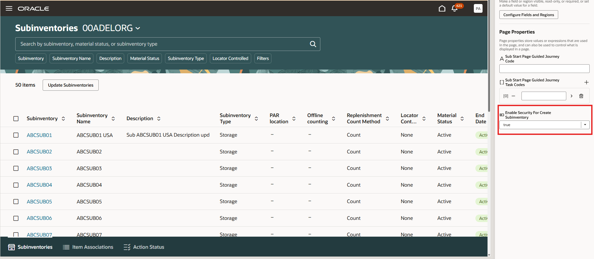 Hide Create Subinventory using business rules